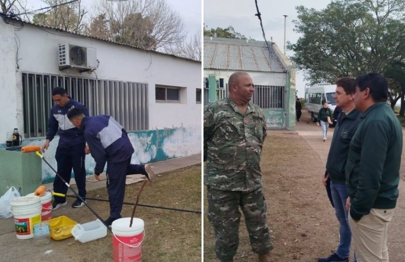 Comenzaron los trabajos de pintura en la Escuela Agrotécnica con apoyo del Ejército
